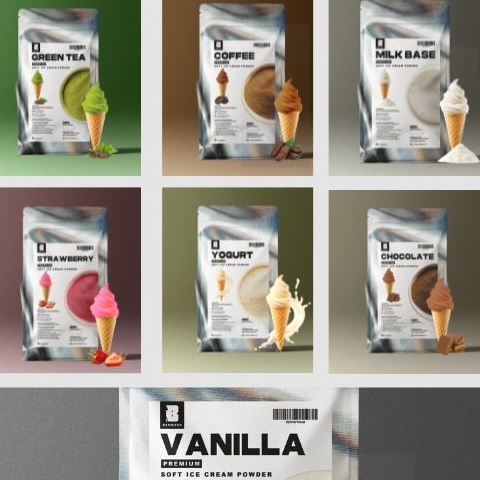 

Kode SEN884 BENMEER SOFT ICE CREAM MIX 1Kg VANILLA, CHOCOLATE, COFFEE, YOGURT, STRAWBERRY, GREENTEA 1Kg | Bubuk Es Krim Premium Vanilla | Bubuk Eskrim