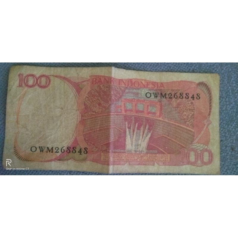 uang kertas kuno Rp.100 gamba burung asli