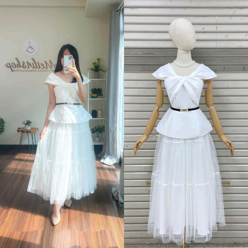 Sabrina Ribbon Tutu One Set (Top+ Midi Skirt+ Belt)
