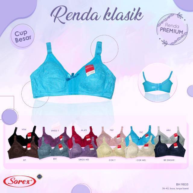 BH Sorex 9833 Big Cup | Sorex Basic Bra Brukat Tanpa Busa  | Tanpa Kawat Cup Besar | Kait 3