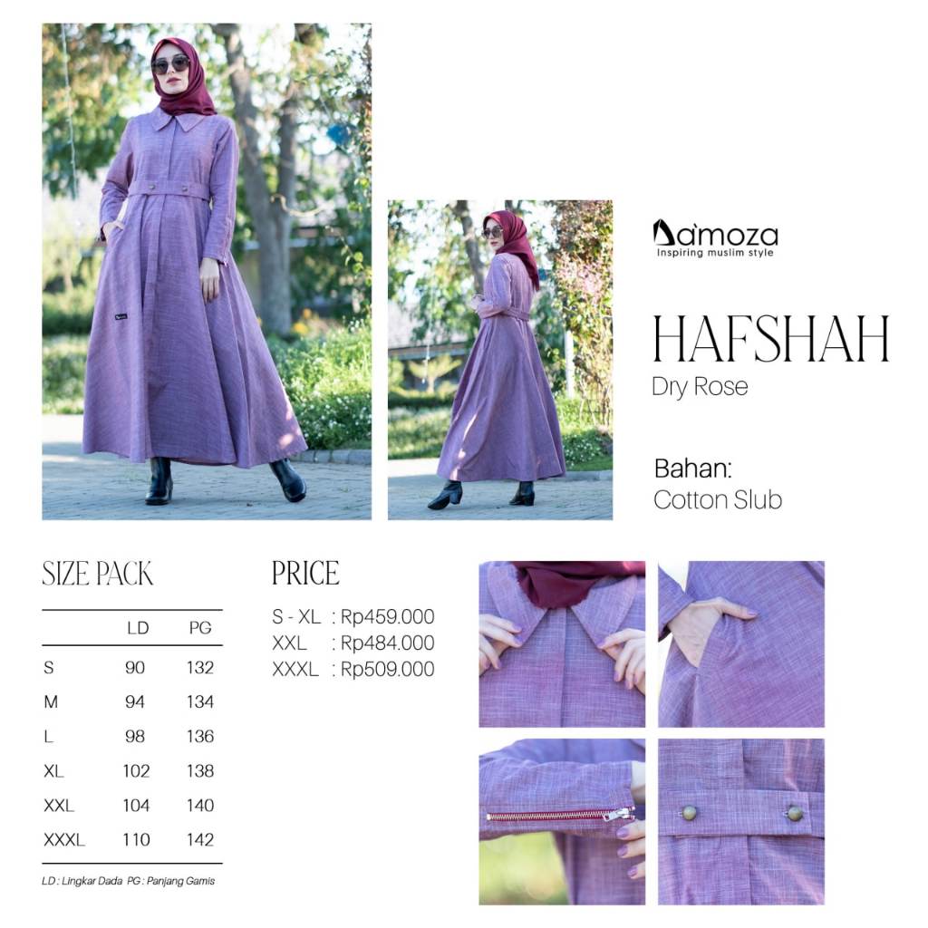 GAMIS DAMOZA Hafshah Dry Rose/ Hafshah Steel Grey  / Dress Muslim - shafeeaofficial