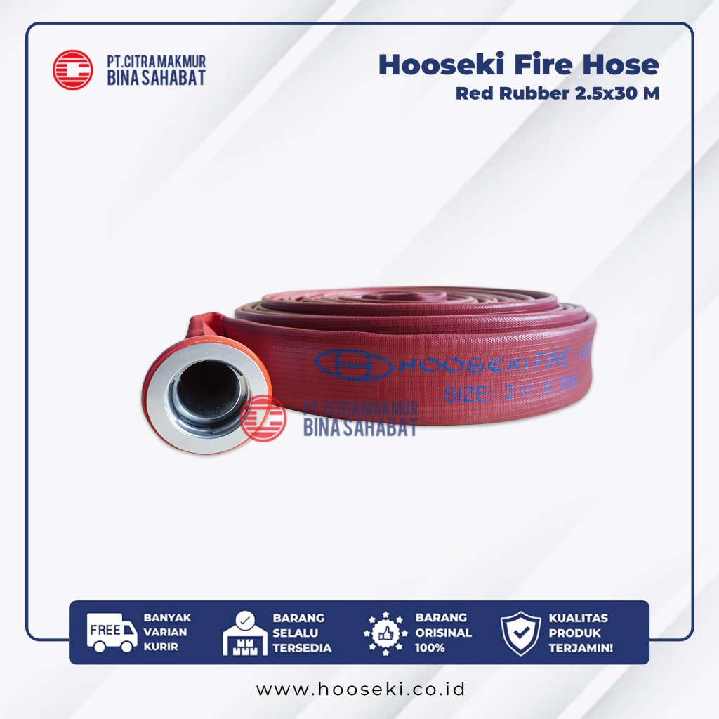 Hooseki Fire Hose Red Rubber 2.5x30 M