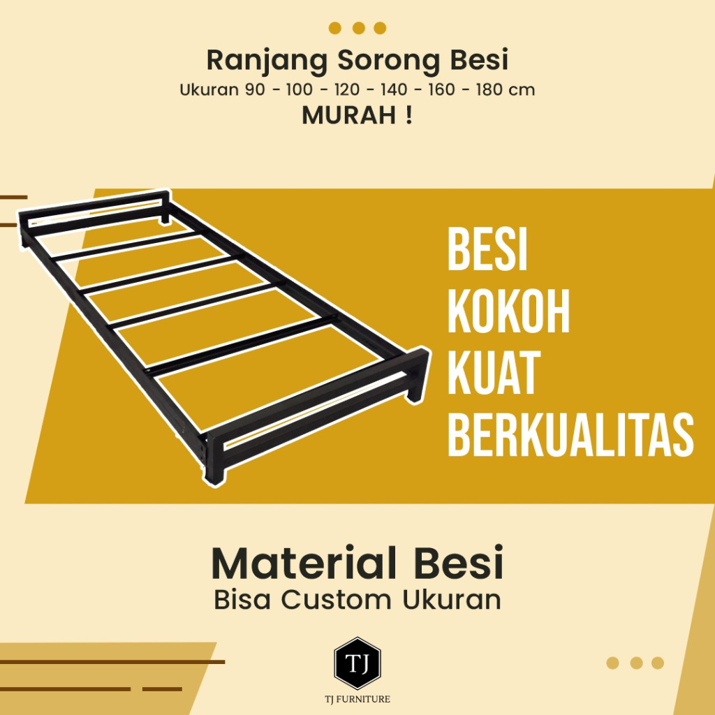 Ranjang Besi Sorong / Tempat Tidur Besi / Divan Besi / Single Bed Minimalis 140x200 cm 160x200 cm (B