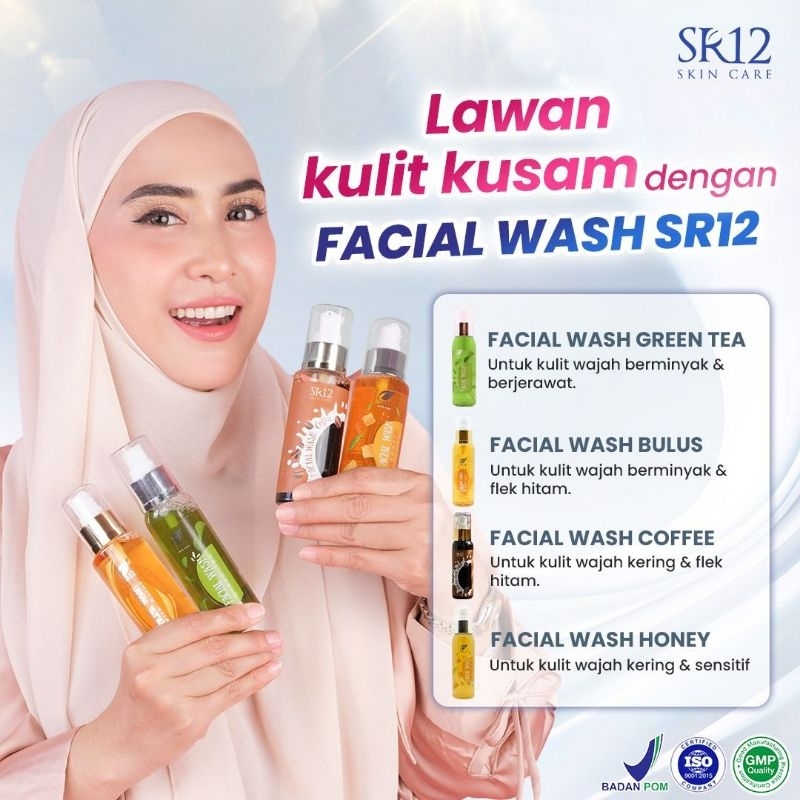 Facial Wash SR12, Sabun Cair/ FW Glutathion/ FW Green tea/ FW Honey/ FW Coffe/ FW Bulus
