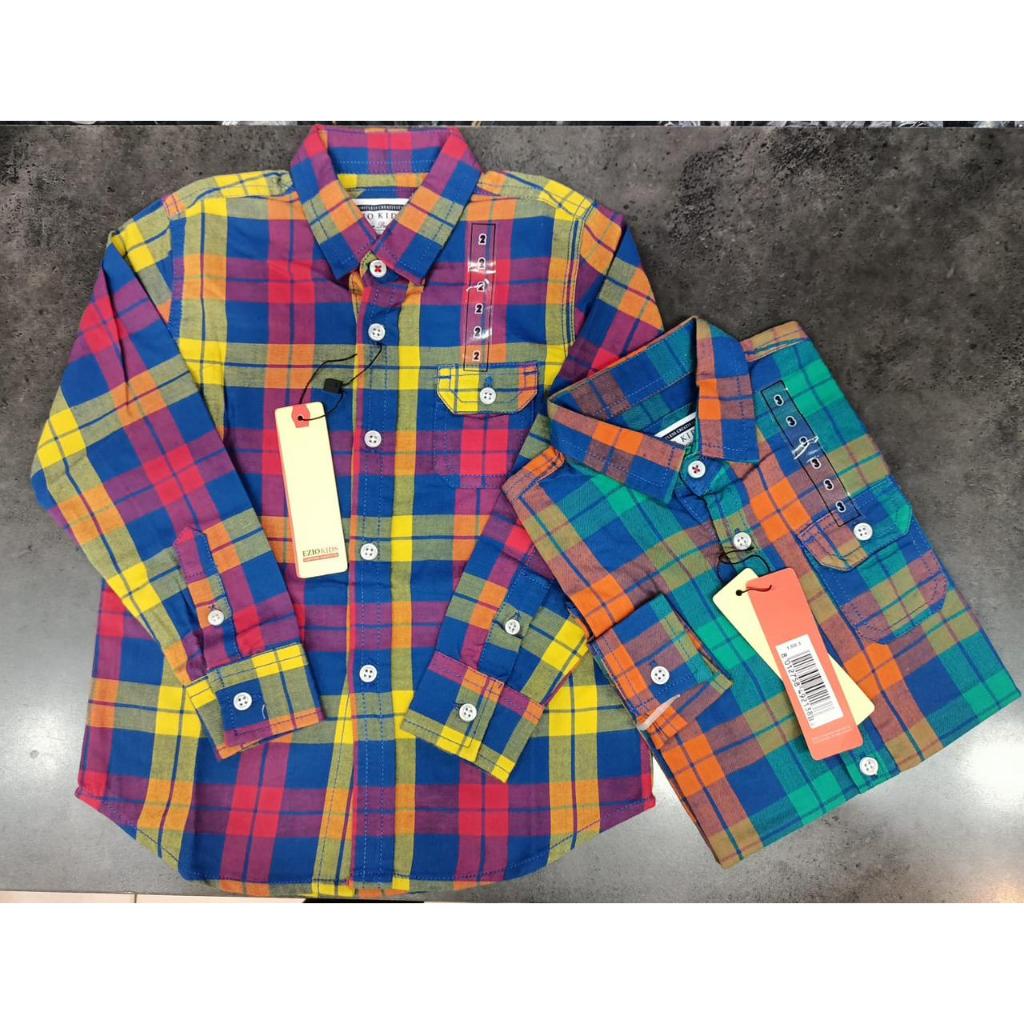 EZIO KIDS Kemeja Lengan Panjang Kotak-Kotak Anak / Remaja / Anak Cowok / Anak Laki-Laki - MERAH & HI