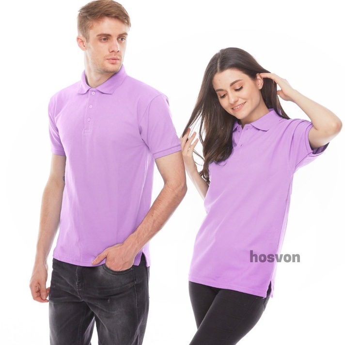 Murah UNGU MUDA Hosvon Kaos Kerah Wangki COTTON 100% Size S-XXL ( PRIA & WANITA )