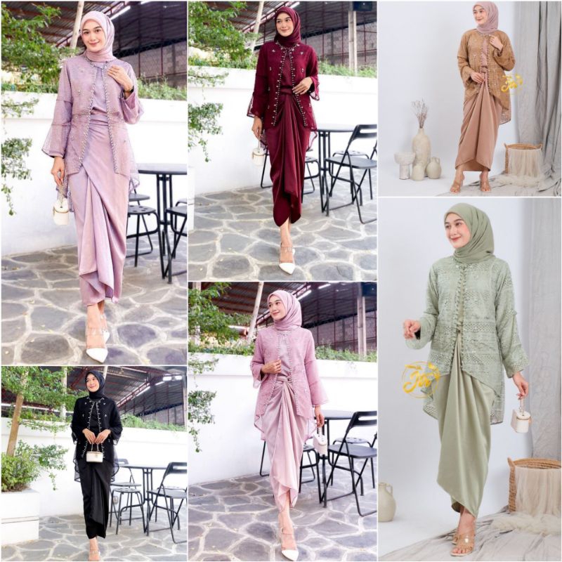 One Set Clarisa Kebaya Wanita Setelan Rok Lilit Baju Kondangan Wanita