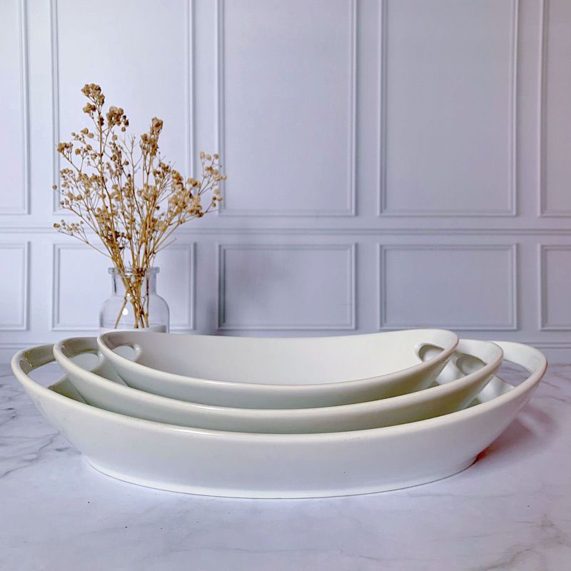 Piring Saji Oval Keramik 3 Pcs - Piring Saji Persegi Keramik 3 Pcs