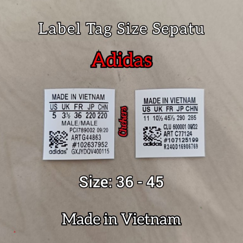 KODE DBV497 Label tag size sepatu adidas premium dan grade ori