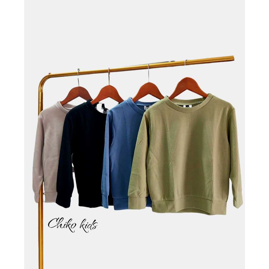Kaos anak Lengan panjang umur 2-9 tahun bahan wafle baju kaos cowok cewek
