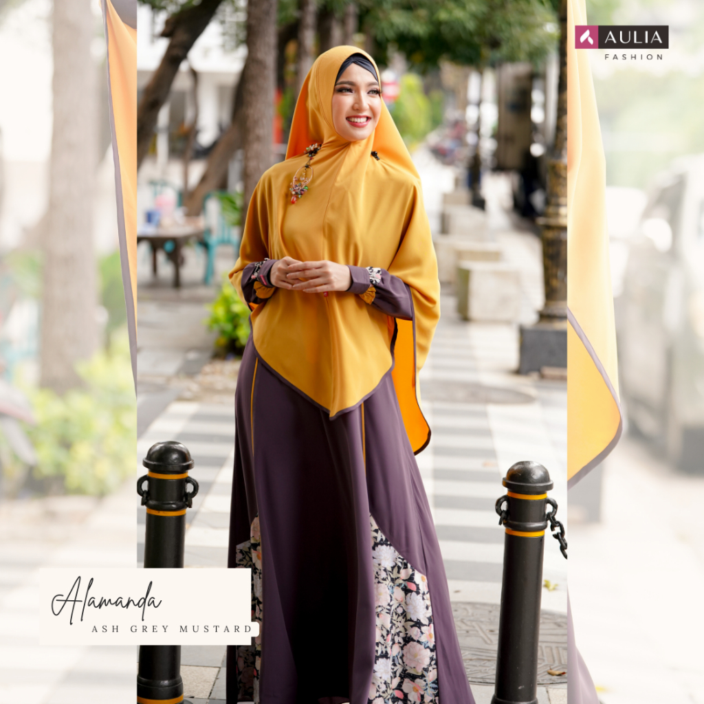 SET GAMIS AULIA - ALAMANDA - ASH GREY MUSTARD - GAMIS IBU - AULIA FASHION