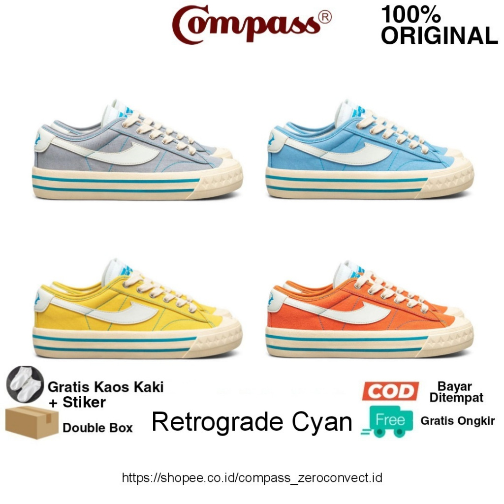 Compass Retrograde Low Cyan Grey / Yellow / Baby Blue / Orange Sepatu Sneakers