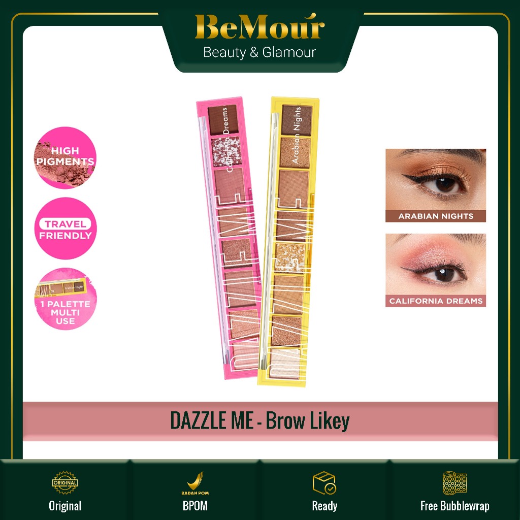 DAZZLE ME - THE WORLD TRAVELER EYESHADOW PALETTE - 8 warna Natural Matte Satin Glitter High Pigment 