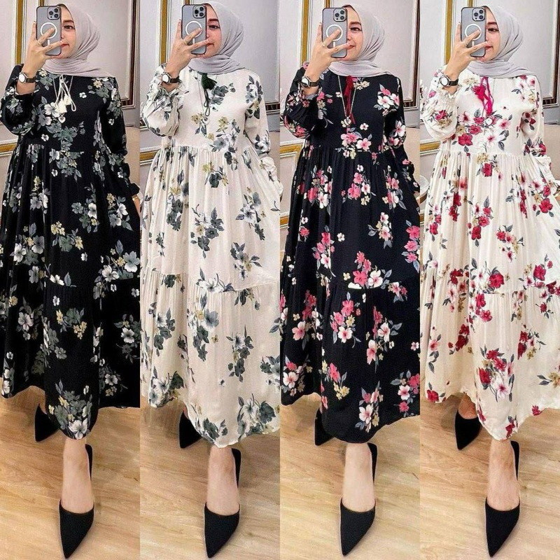 Midi Dress Muslim Jumbo Terbaru Bahan Rayon Fellisa Dress Renia Dress Ellisa Dress