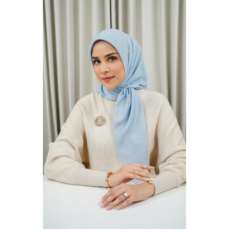 BUTTONSCARVES - Monogram Scramble Voile Square - Sky Blue / Hijab Segi Empat