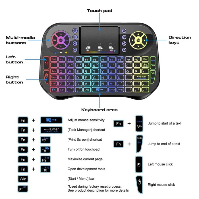 TJbok i10 Mini keyboard wireless and touchpad RGB Backlight Bluetooth  For android tv box Mini pc