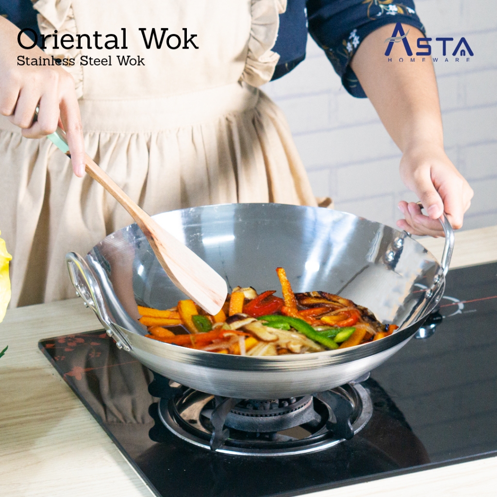 Wajan Stainless Steel - Panci Penggorengan Tebal - Oriental Wok 32 cm | Asta Homeware