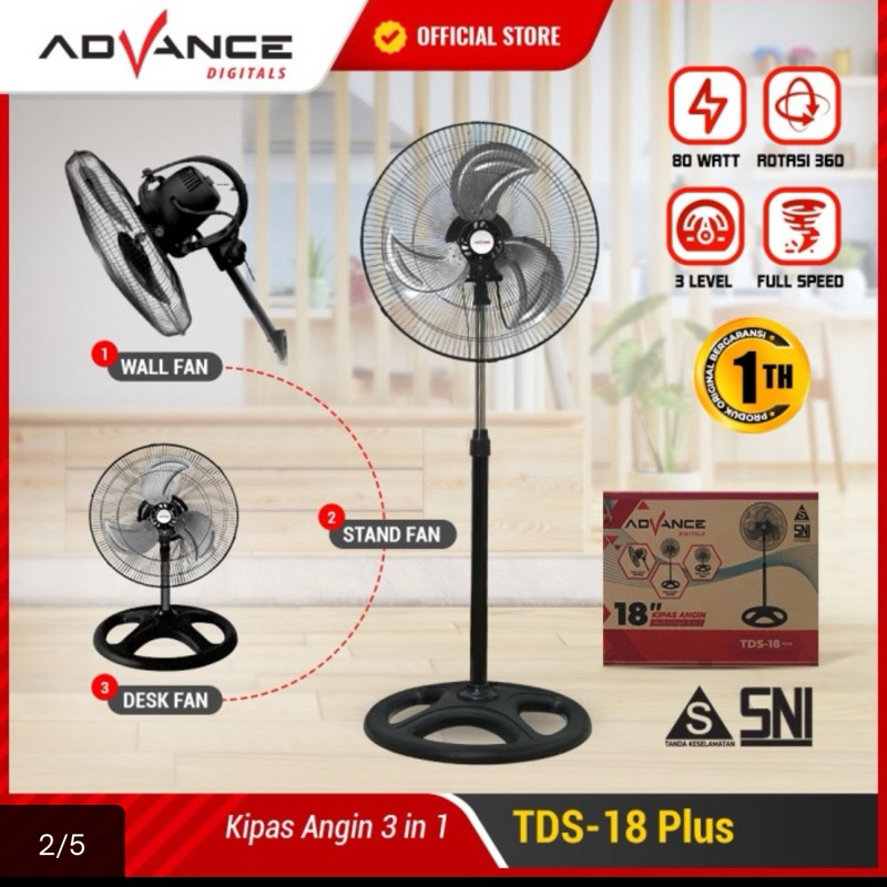 kipas angin advance tds 18 plus besi berdiri 18 inc 3 in 1 3 in 1 / advance tds 18 plus 360 derajat 
