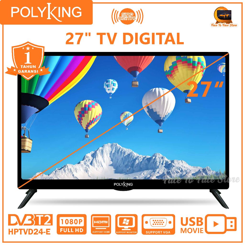 POLYKING TV Digital 27 inch-E - Monitor Full HD Tanpa Set Top Box