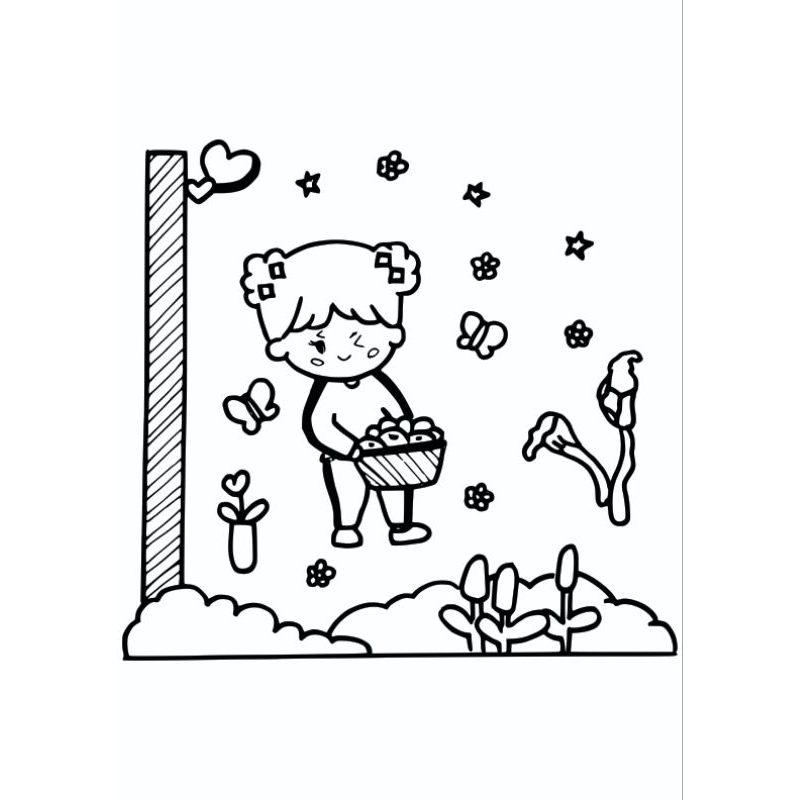 

kartun di kebun - mewarnai lembar gambar anak