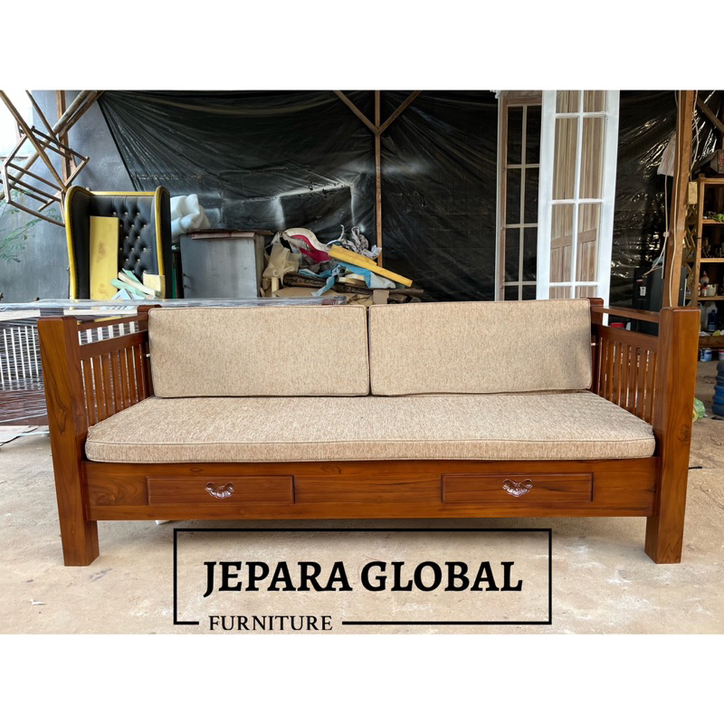 REAL PICT  Bangku Bale Bale minimalis jati busa doble - Daybed jati - Bangku jati - kursi Jati solid