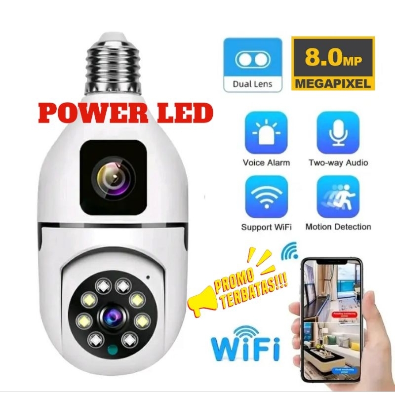 KAMERA CCTV WIFI BENTUK BOHLAM/ LAMPU 380 8MP DUAL LENS 2 Way Suara