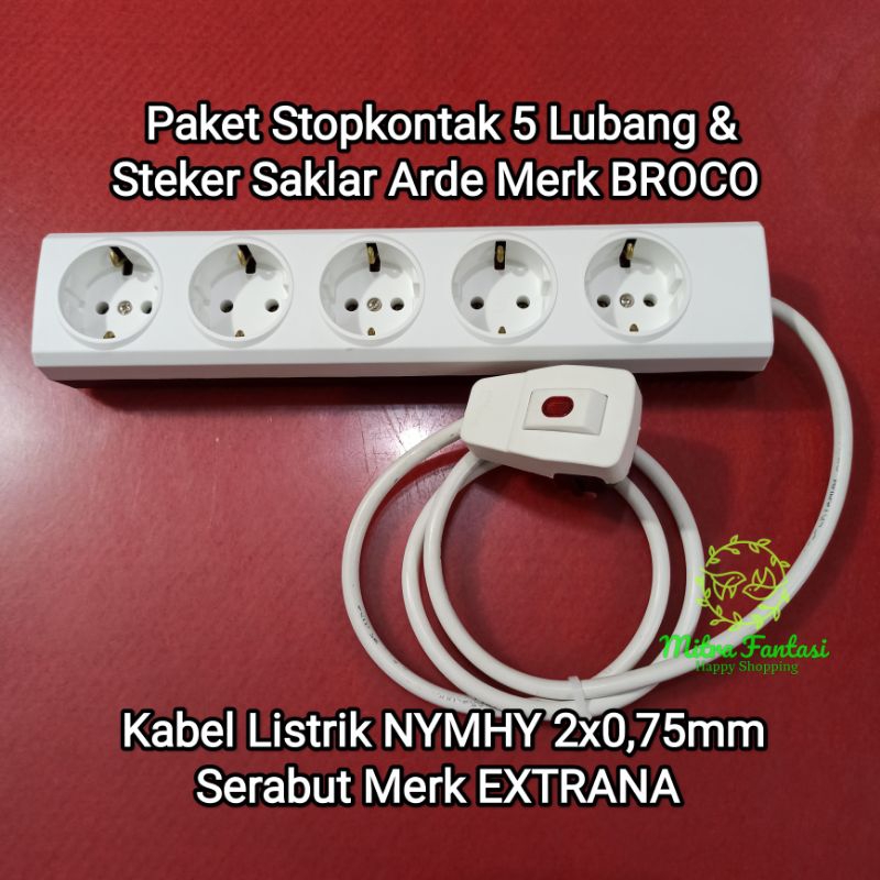 Stopkontak Arde BROCO 5 Lubang Stop Kontak Steker Saklar On Off Kabel Extension Paket Lengkap Termin