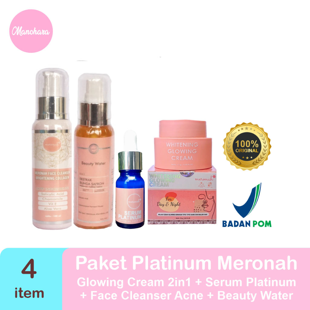 Paket skincare platinum glowing cream meronah beauty cream 2in1