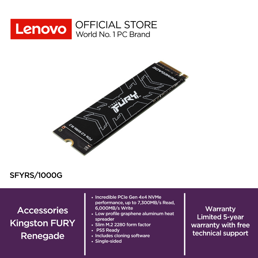 Kingston FURY Renegade Storage 1TB PCIe 4.0 NVMe M.2 SSD 2280 For Gamers, Enthusiasts & High-Power U