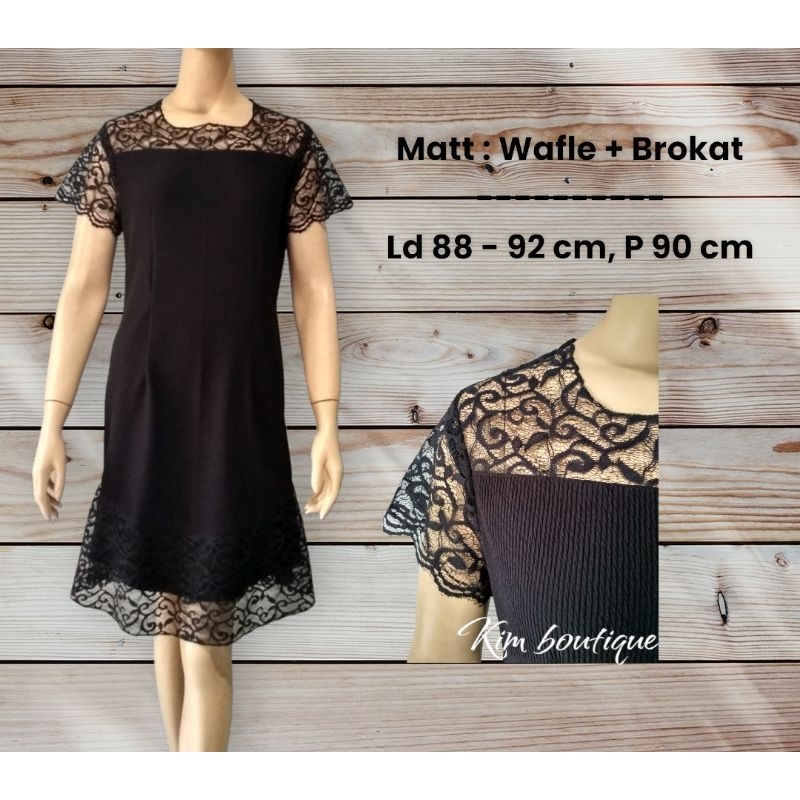 DRESS HITAM/DRESS BROKAT HITAM/DRESS WAFLE/DRESS BROKAT KOMBINASI WAFLE MURAH