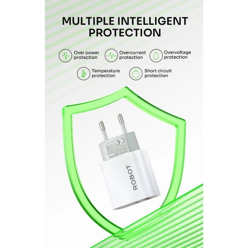 [drg] 1Pcs Travel Adaptor Robot RT-K8 Plus Charger Adaptor 2.4A Dual Output USB-A + USB-C