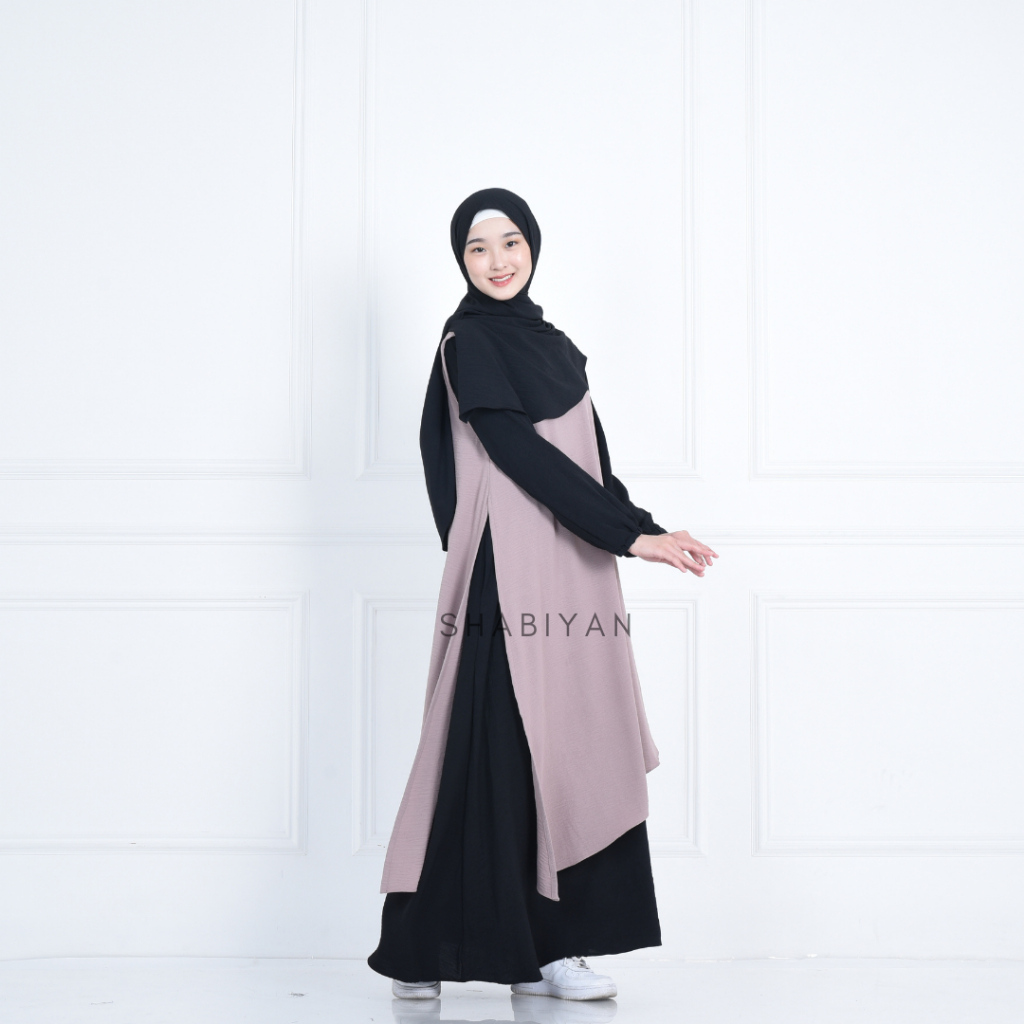 Shabiyan 456 Gamis Set Dress | Dress 2 in 1 | Muslimah Outer Dress | Xania-Black