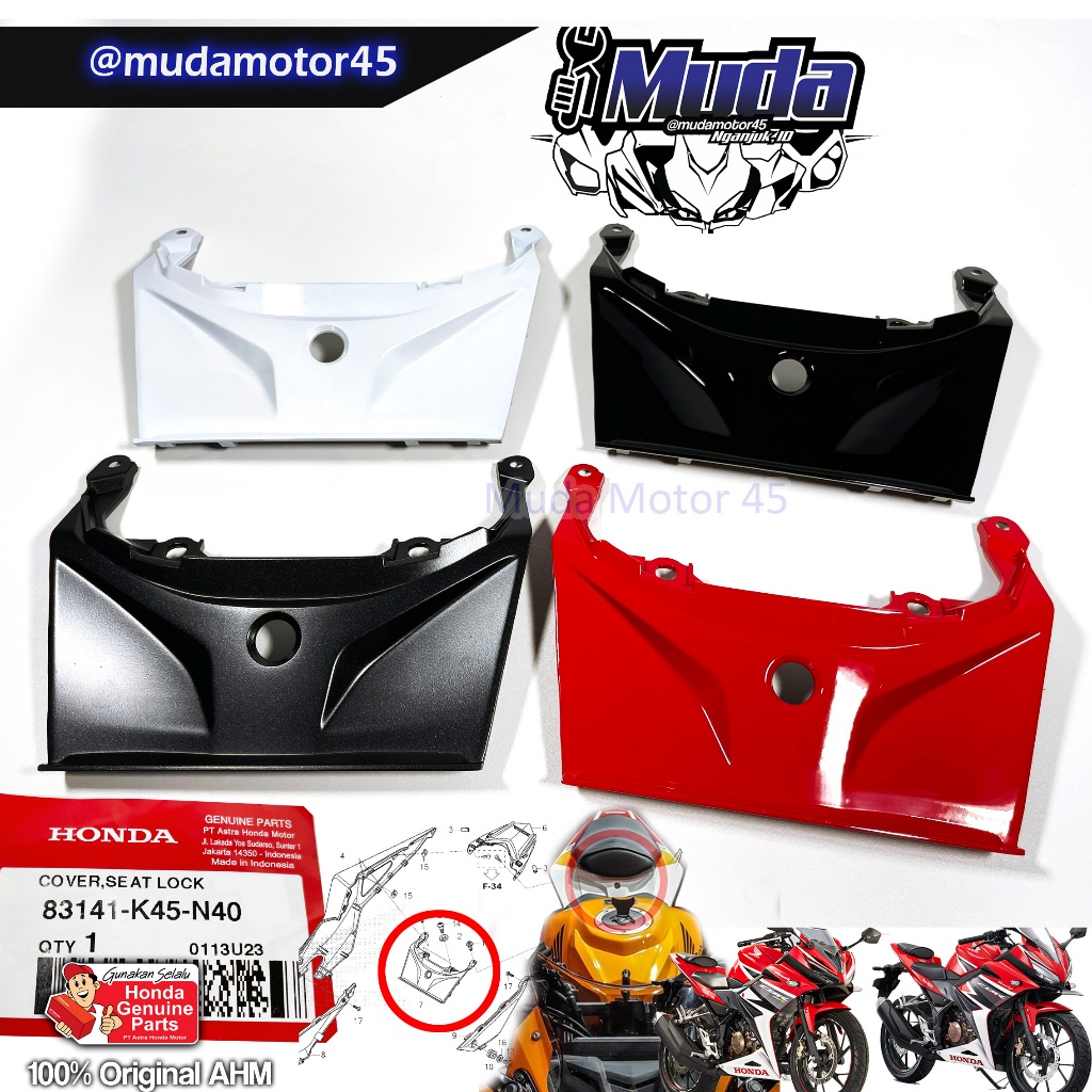 COVER SEAT LOCK CBR FACELIFT PUTIH HITAM MERAH 83141-K45-N40ZA-N40ZB-N40ZC-N40ZD-N40ZE KAP KUNCI JOK