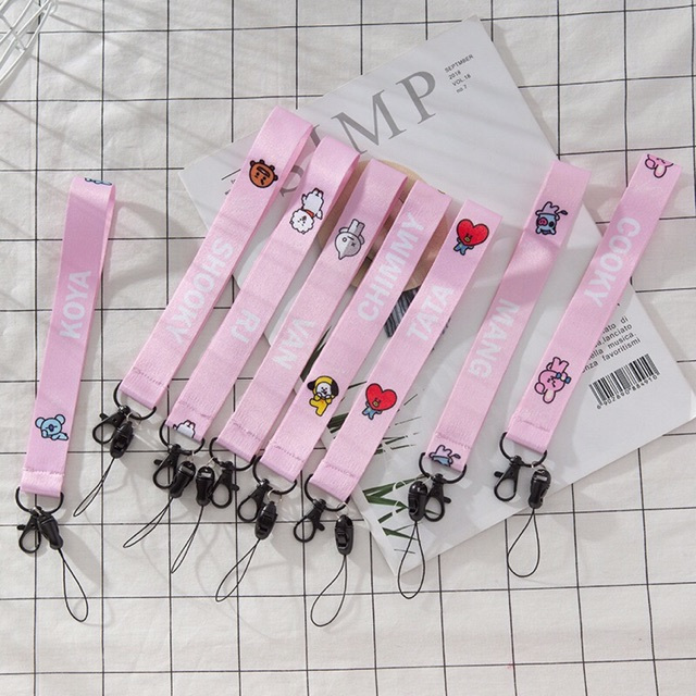 KPOP BTS BT21 Gantungan Id Handphone Hp Strap Tali Cooky Tata Van