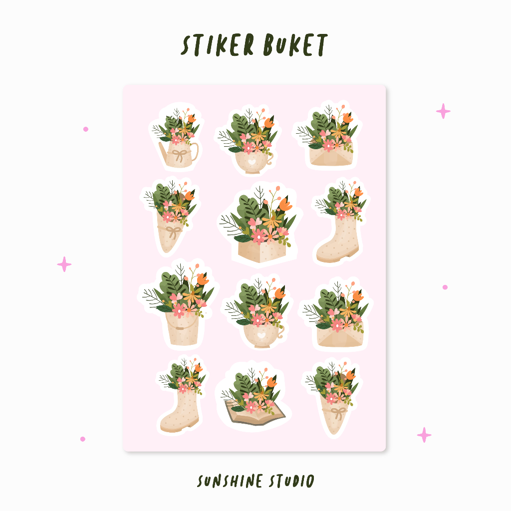 

[Sunshine] Stiker Buket Bunga| Stiker Muslimah Aesthetic Sticker untuk Scrapbook Diary Jurnal HP Laptop Tumblr Minuman | Waterproof Vinyl Anti Air