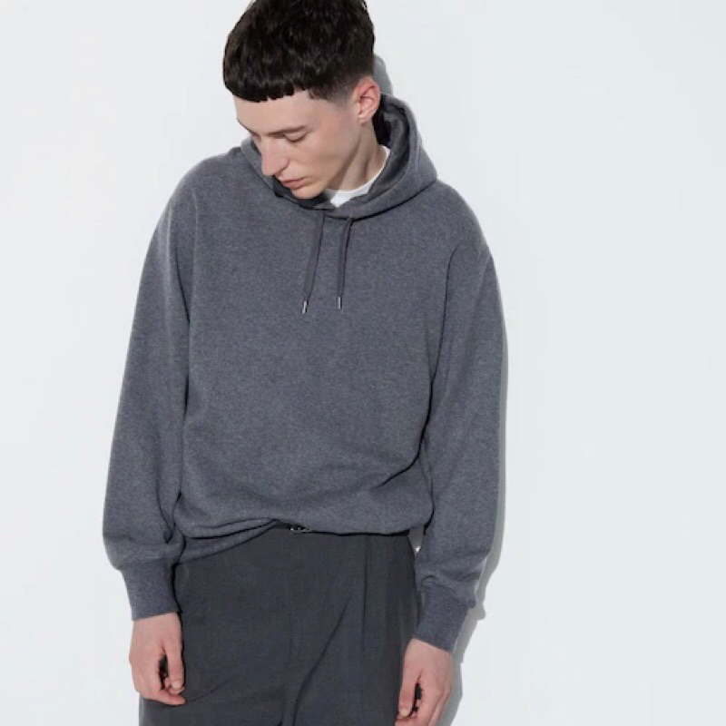 UNIQLO Men Sweat Pullover Hoodie Sweater Pria Lengan Panjang Dark Gray
