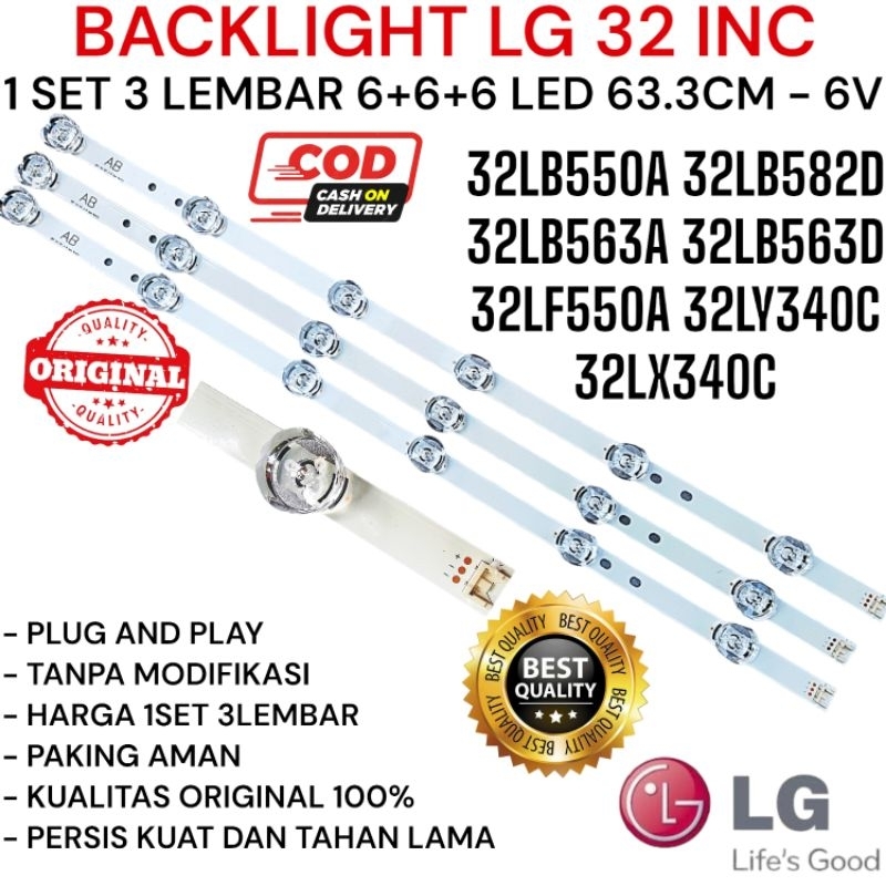 LAMPU BL BACKLIGHT LED LG 32 INCH 32INCI6 V 6K 6VOL 6 KANCING 32LB550A 32LB582D 32LB563A 32LB563D 32