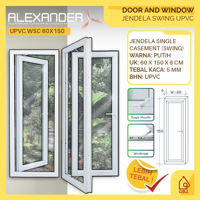 JENDELA SWING UPVC ALEXANDER 60 X 150 / JENDELA SINGLE CASEMENT