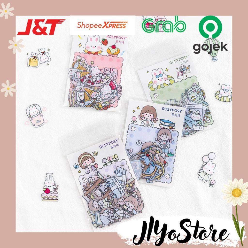 

40pcs Stiker Sticker Anti Air Bujo Journal Jurnal Scrapbook Planner Diary Girl Bunny Aesthetic Lucu