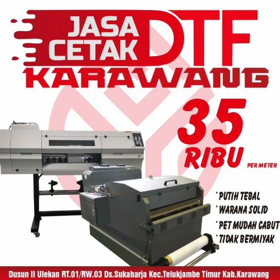 

DTF Cetak Sablon Digital 1 Hari Jadi Custom Satuan Meteran Lebar 58x100cm