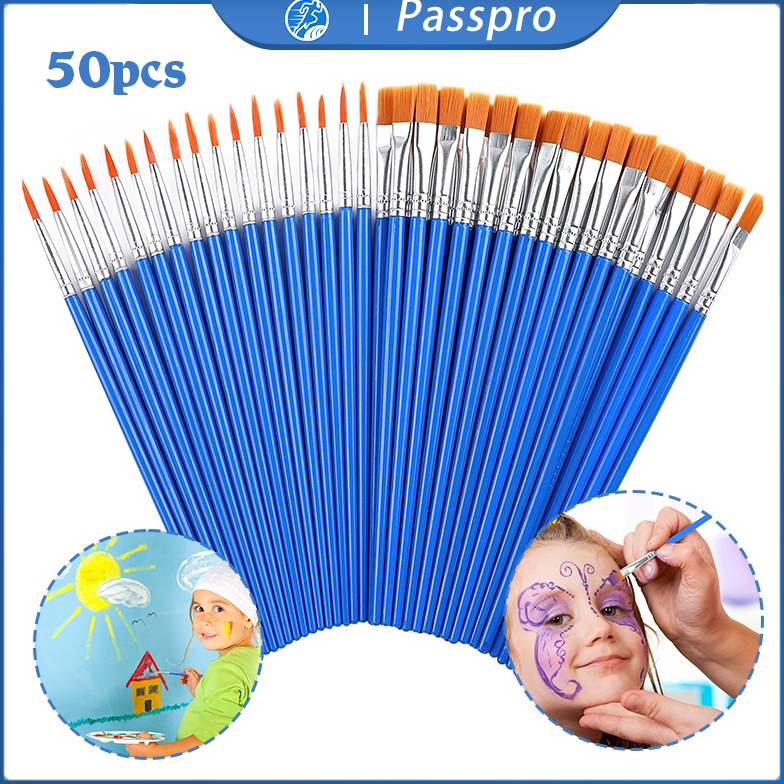 

T3rlar!s 50PCS Kuas Lukis Akrilik Bulu Nilon Cat Air / Minyak Set Paintbrush Ujung Pointed Dan Flat - Artist Paint Brush Weekend