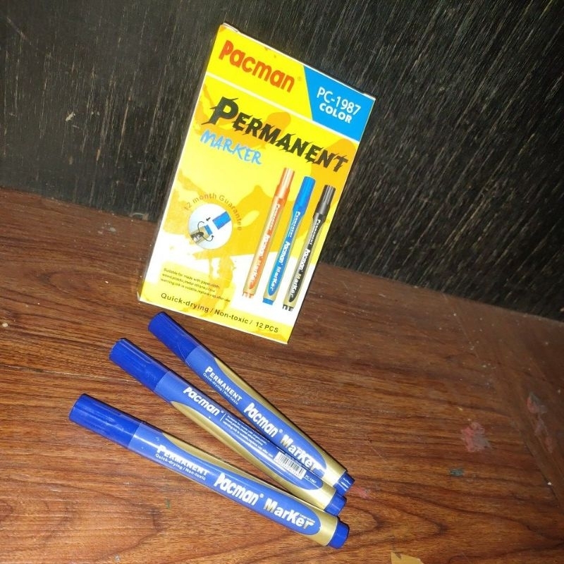 

1lsn(12pcs)spidol permanent PacMan Biru spidol murah