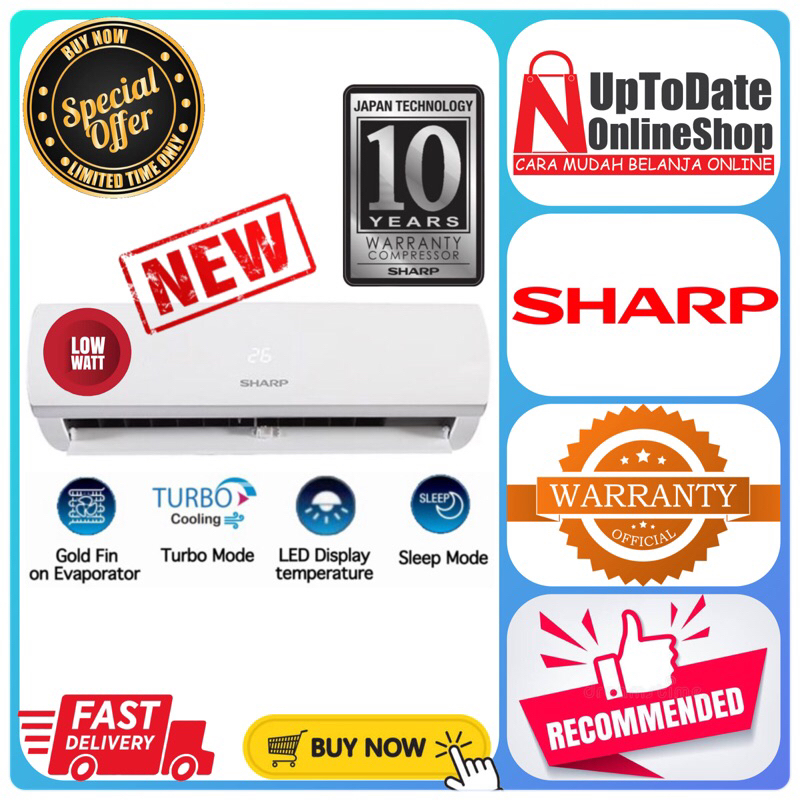 AC SHARP AH-A18ZCY A18ZCY ZCY STANDARD LOW WATT 2 PK FAST COOLING AC SHARP 2PK R32
