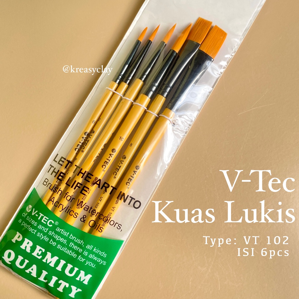 

[ΩN65(] Kuas Lukis V-Tec Set VT 102 - Painting Acrylic Brush - Artist Brush - Kuas Cat Lukis Bahan Nylon Halus Isi 6pcs On Sale