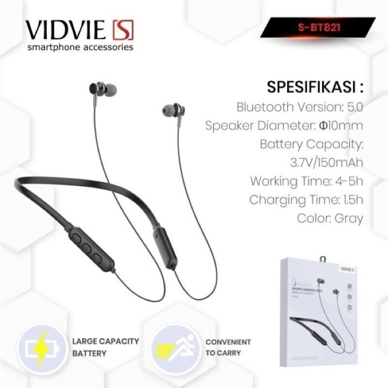 Headset Bluetooth Vidvie S Sport Magnet Earphone BT821