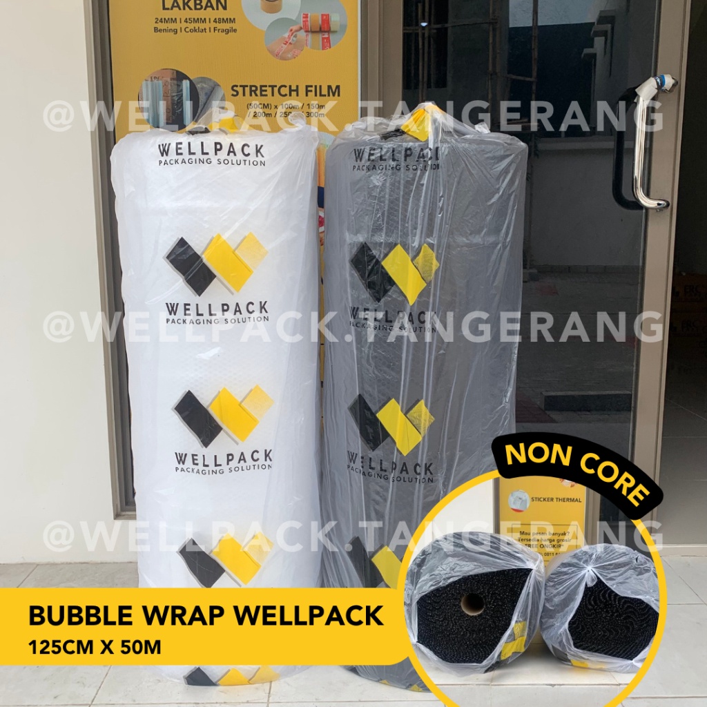 

Terbaik Bubble Wrap Roll Packing Non Core / Coreless / Tanpa Core - Hitam & Bening - 3kg / 2,7kg /2,4kg - merek Wellpack(WP setara MP GMP) 125 x 50m / 125cm x 50m serbuuu !