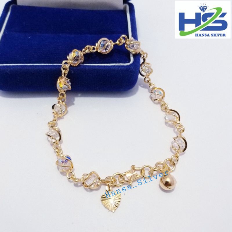 12.12 STOK READY Gelang Perak Asli Tangan Wanita Silver 925 Lapis Emas Putih Dan Kuning Batu Kristal