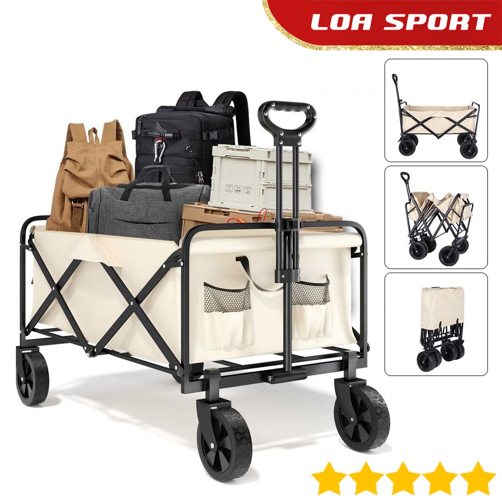 Troli Barang Lipat Camping 80Kg Rangka Besi 4 Roda 360 dengan Rem
