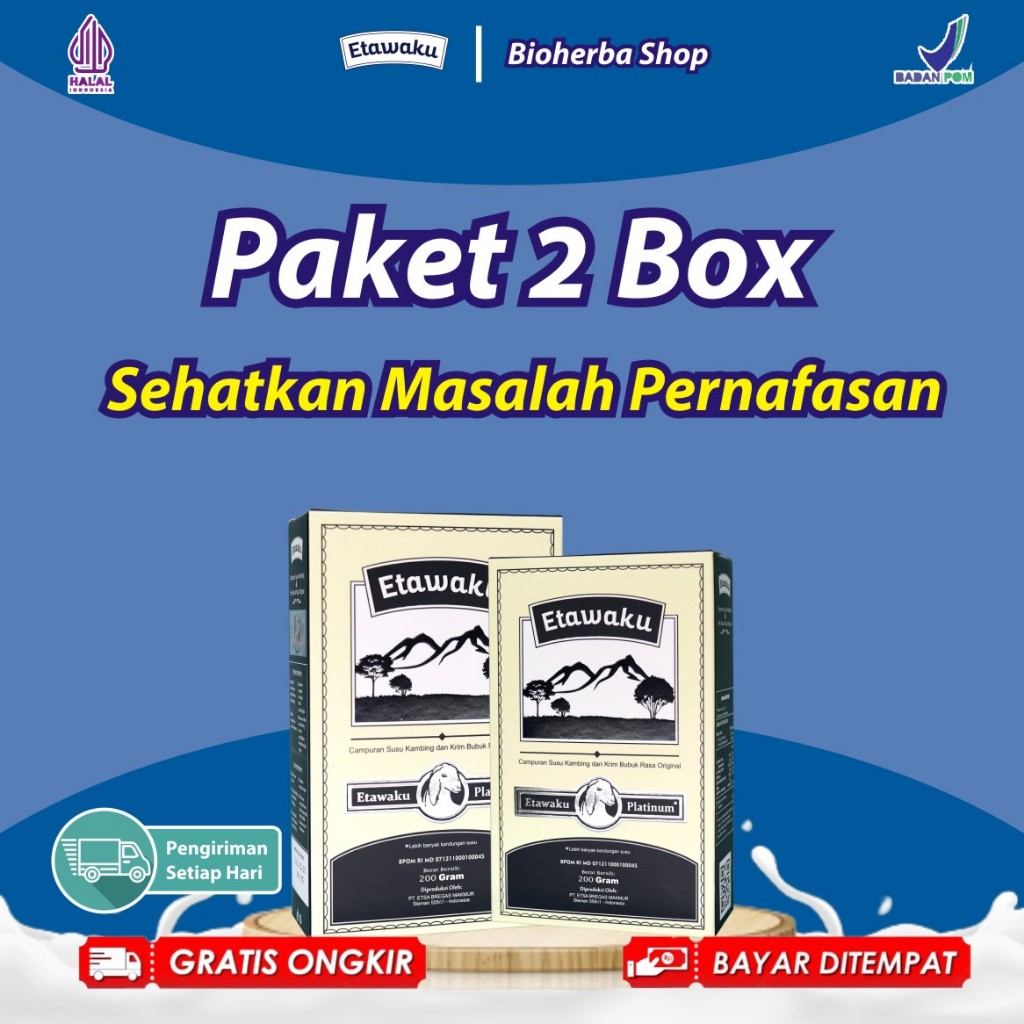 

2 Box Etawaku Platinum - Susu Kambing Etawa Asli Bantu Atasi Masalah Pernapasan Anda Seperti Sakit Radang Paru-Paru, Asma, Batuk Menahun, Tbc, Susu Herbal yang Rendah Gula Cocok untuk Diabetes, Susu Herbal untuk Masalah Pernapasan