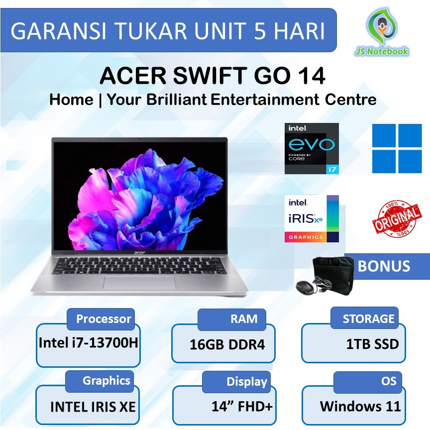 Laptop Acer Swift Go 14 intel i7-13700H 16GB 1TB SSD Win11 Touch
